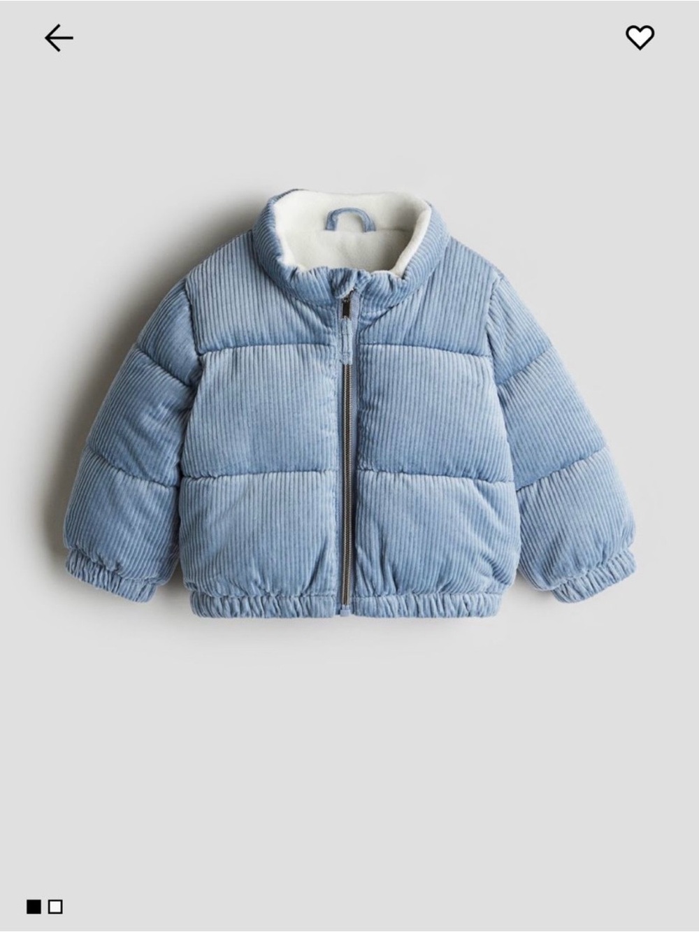 H&M Kids Light Blue Corduroy Puffer Jacket